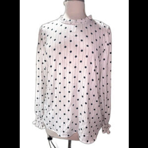 Carolina Belle Blouse Size L Women's Modern Polka Dot Corporate Chic White Top